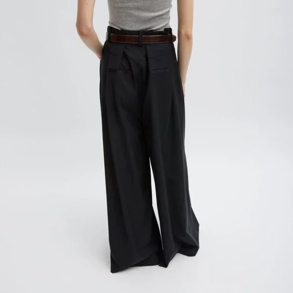 Tibi Tropical Wool Walker Wide Leg Pant in Black - Picture 6 of 8